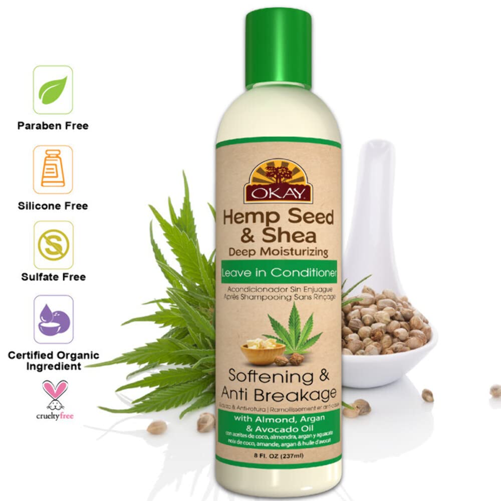 OKAY Hemp Seed & Shea Softening & Anti Breakage Leave In Conditioner | Helps Stimulate Hair Growth & Prevents Breakage | Sulfate, Silicone, Paraben Beauty & Personal Care OKAY