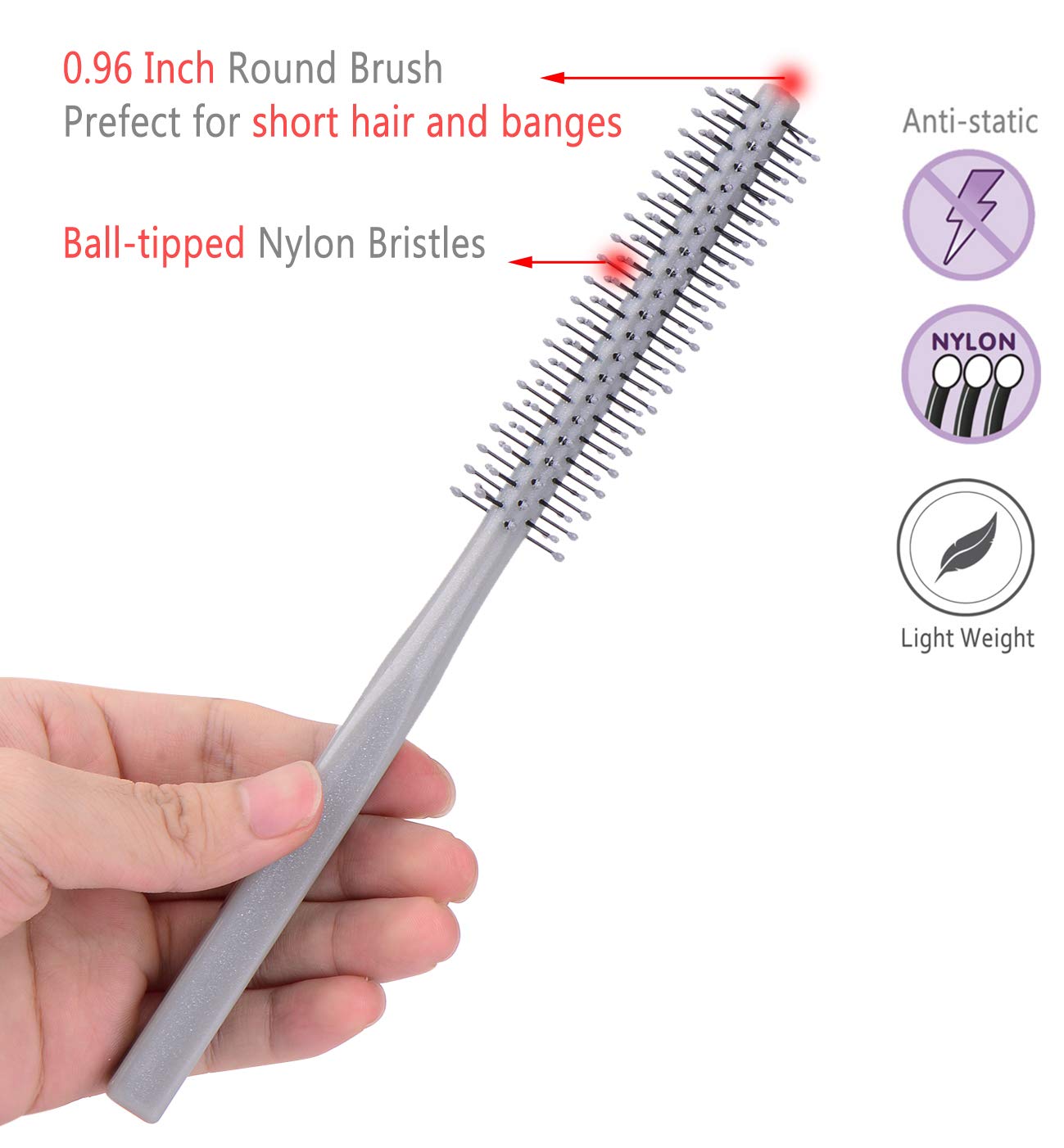 PERFEHAIR Small Mini Plastic Round Hair Styling Brush with Nylon Bristle for Short Hair Blow Drying, 1 Inch Diameter Barrel Beauty & Personal Care PERFEHAIR
