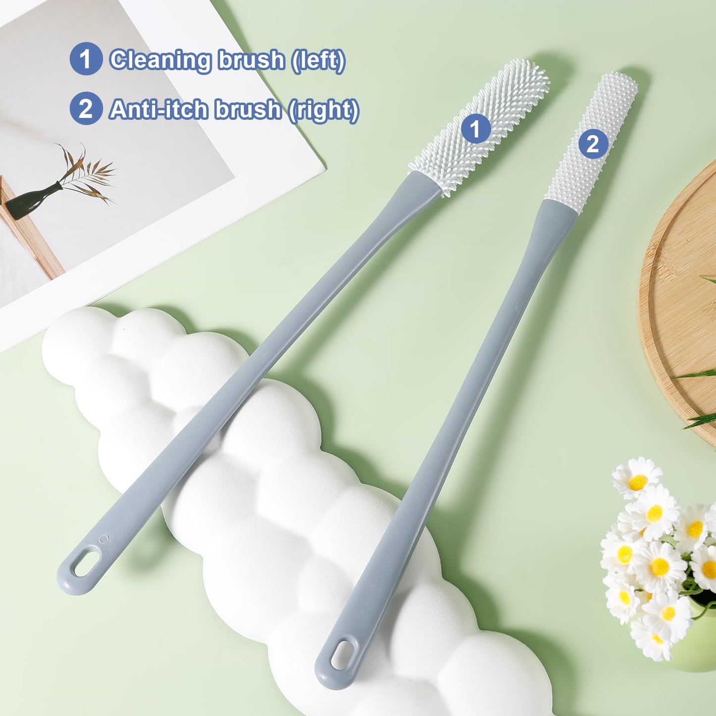 2pcs Toe Seam Massage Brush for Shower, Long Handle Foot Scrubber Brush Soft Rubber Foot File Between the Toe Gap Cleaning Brush Foot Applicator Beauty and Personal Care NQEUEPN