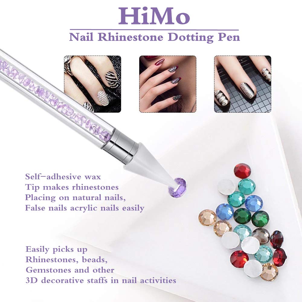 Nail Rhinestone Picker Dotting Tool with Extra 2 Wax Head, Dual-ended DIY Nail Art Tool With Pink Acrylic Handle Beauty and Personal Care HiMo