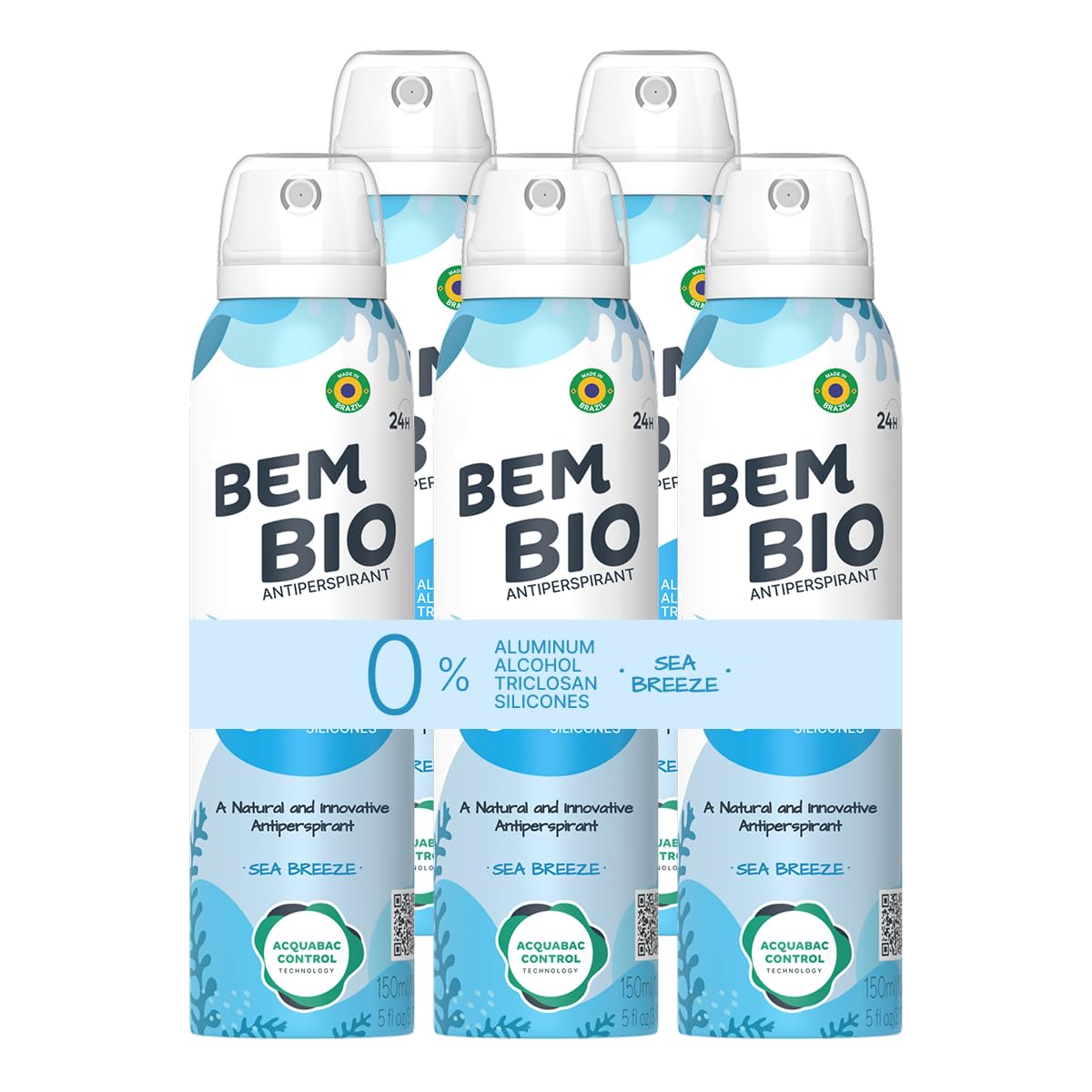 Bem Bio Sea Breeze Biotranspirant Deodorant Natural, Aluminum-Free, Vegan, 24-Hour Protection, 150ml (5.07 fl oz) Beauty and Personal Care BEM BIO