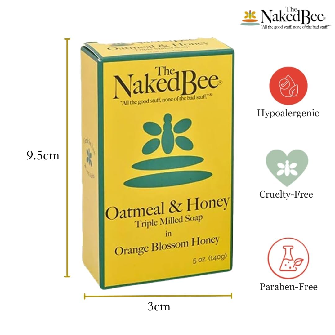 The Naked Bee Oatmeal & Honey Triple Milled Soap, 5 Ounce, 3 Pack, Orange Blossom Honey Beauty & Personal Care The Naked Bee