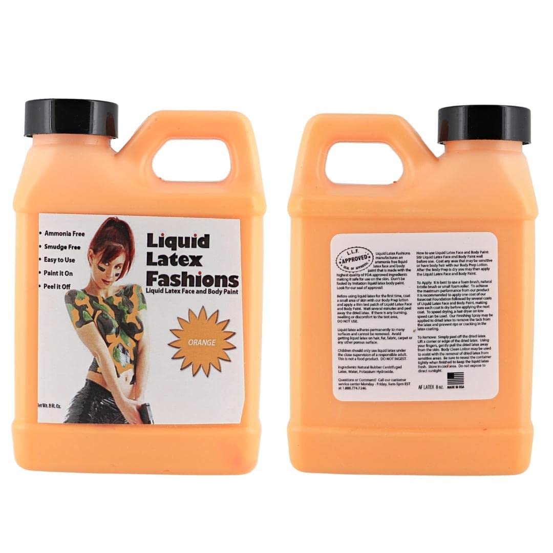 Orange 8 oz - Liquid Latex Body Paint, Ammonia Free No Odor, Easy On and Off, Cosplay Makeup, Creates Professional Monster, Zombie Arts, Garfield Beauty & Personal Care Liquid Latex Fashions