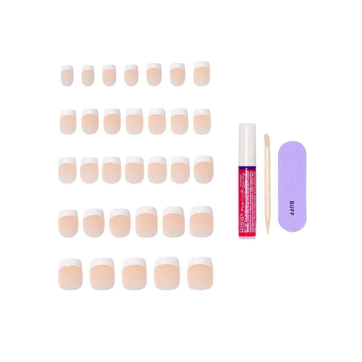 Kiss Core, Press On Nails, Nail glue included, 'If You Dare', White, Real Short Size, Squoval Shape, Includes 32 Nails, 2g Glue, 1 Manicure Stick, 1