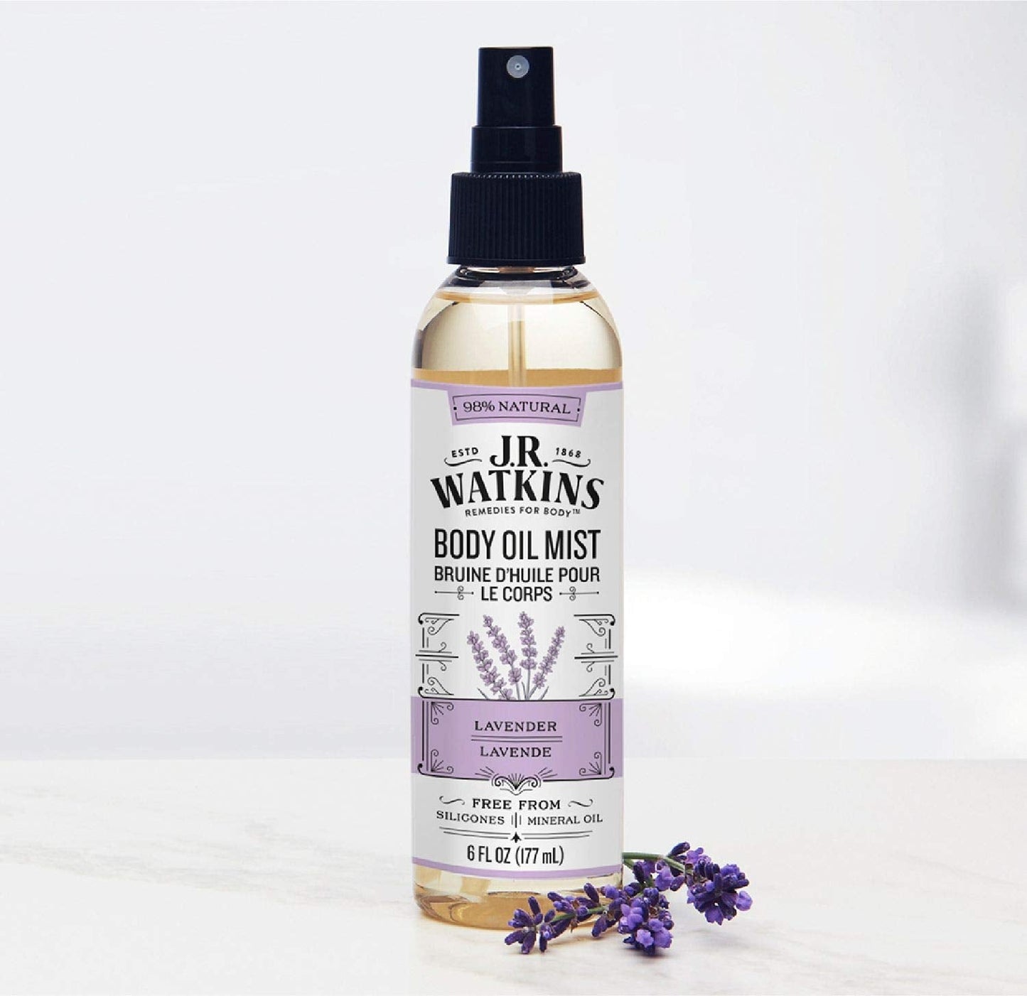 J.R. Watkins Natural Hydrating Body Oil Mist, Moisturizing Body Oil Spray for Glowing Skin, and Cruelty-Free, Lavender, 6 fl oz, Single Beauty & Personal Care J.R. Watkins