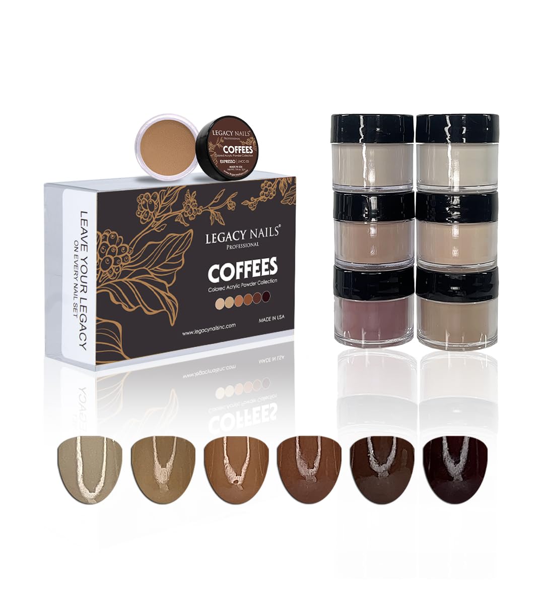 Legacy Nails Professional COLLECTION Acrylic Powder Kit 6 Colors Nail Art Set for Manicure DIY for Dip & Acrylic Nail Extensions (COFFEES COLLECTION)