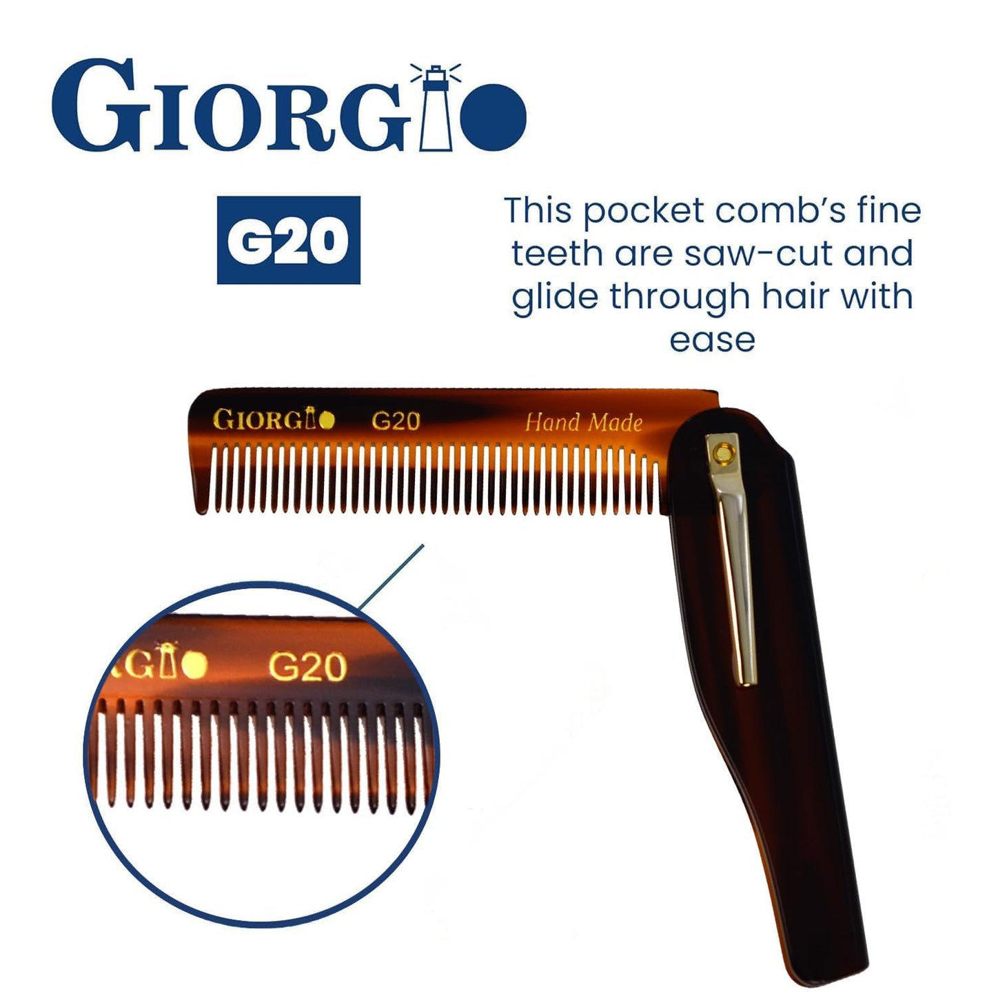 Giorgio Tortoiseshell Handmade Pocket Comb Set, Hair Comb Straightener for Everyday Grooming Styling Hair, Mustache and Beard for Men Women and Kids Beauty and Personal Care GIORGIO