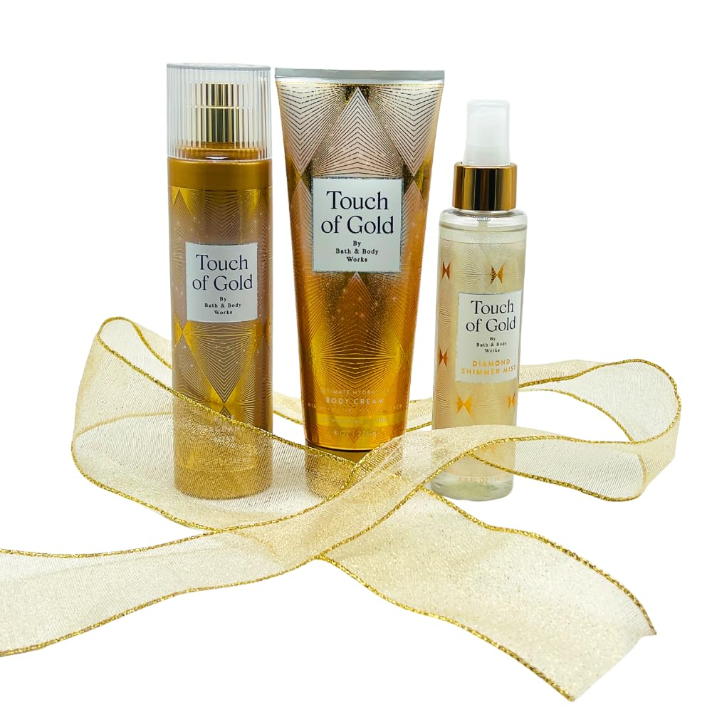 Bath & Body Works TOUCH OF GOLD Full-Size Gift Set - Fine Fragrance Mist, Diamond Shimmer Mist & Ultimate Hydration Body Cream with 40-Inch Gold Beauty and Personal Care Bath & Body Works