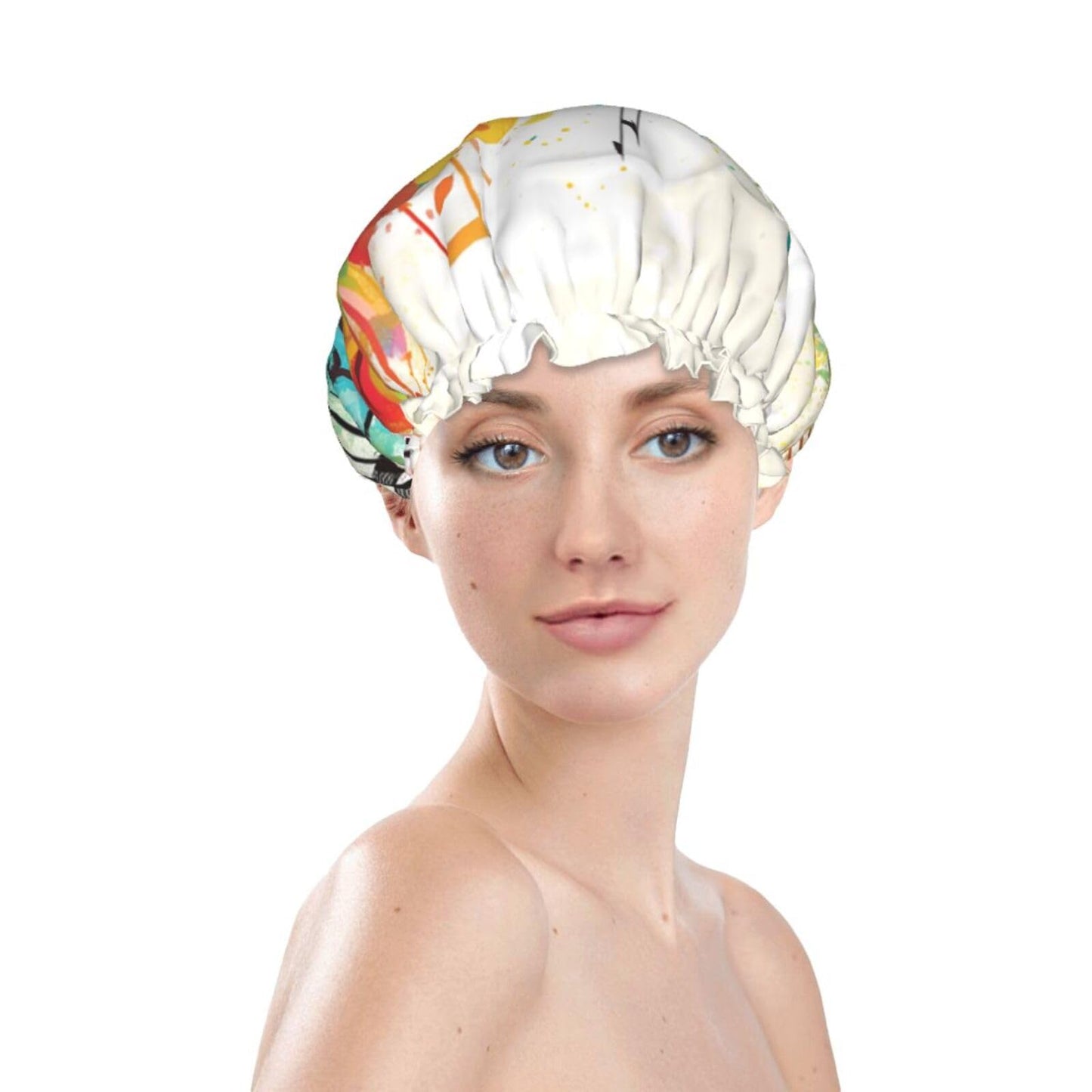 Abstract Music Themed Shower Cap For Women Reusable Double Layers Bathing Bath Cap Hair Caps Waterproof Elastic Band Ladies Spa Salon Shower Hat Hair Beauty and Personal Care GDSHJKLW