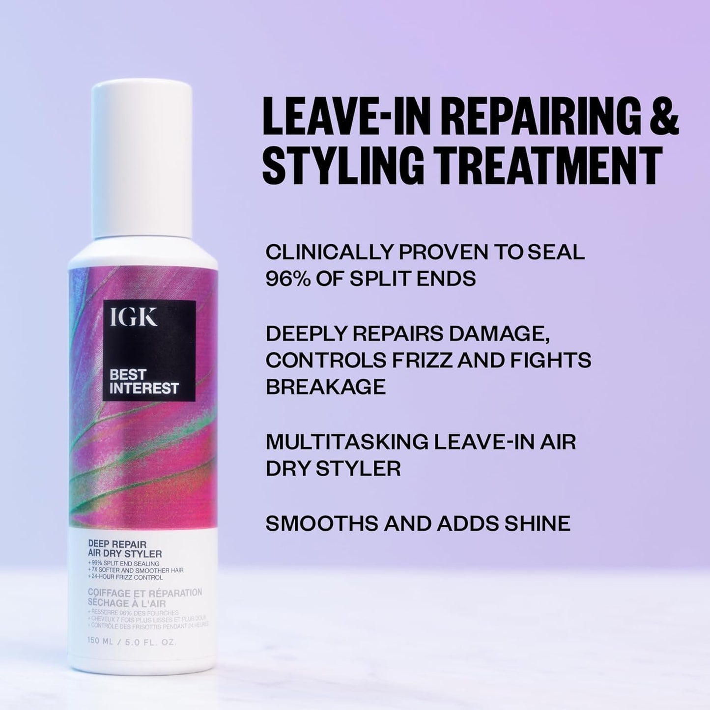 IGK Best Interest + Cash In Split Ends Repair Duo | Leave In Air Dry Serums for Damaged Hair | Instant Hair Breakage Treatment | 5 oz + 1.7 oz Beauty & Personal Care IGK