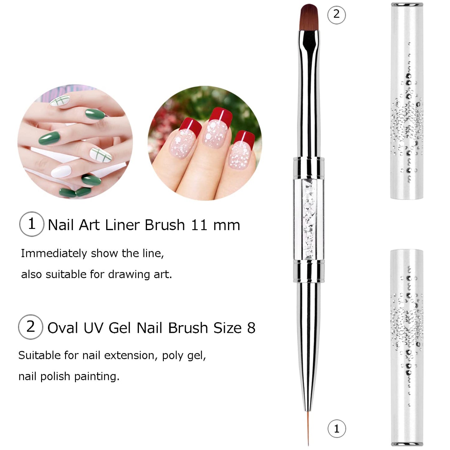 LEQ 2Pcs Nail Art Brush Set, Dual-ended Oval & Flat Gel Nail Polish Brushes Nail Art Liner Brush Polygel Slice Tool for PolyGel UV Builder Gel Nails Beauty & Personal Care LEQ