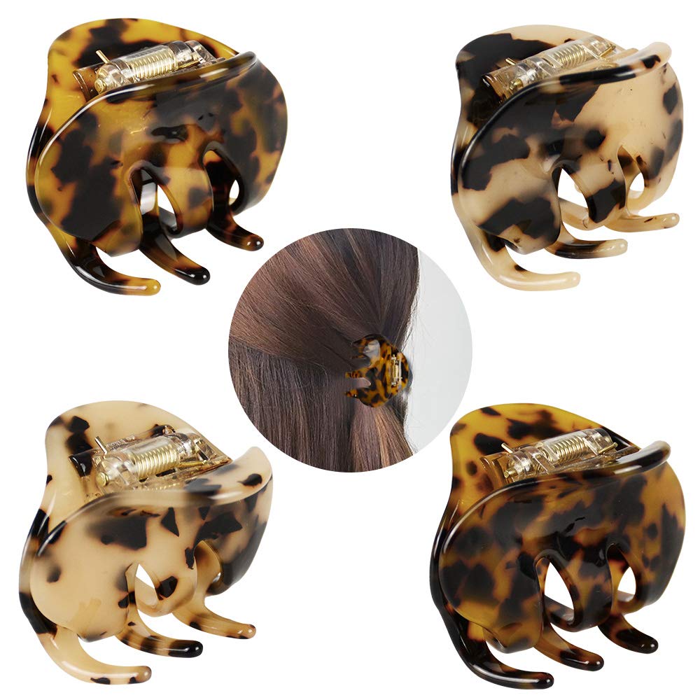 4 Pack 2.1 Inch Hair Claw Clips Tortoise Shell Cellulose Acetate Resin Hair Barrettes Medium French Design Hair Jaw Leopard Print Fashion Hair Styling Beauty & Personal Care BOUNIQ