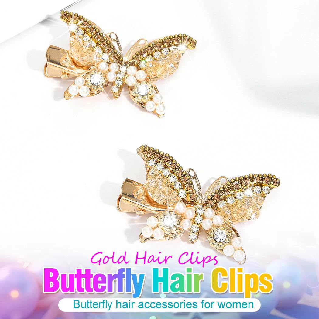 BARTOSI Butterfly Hair Clips Gold Rhinestone Hair Clip Small Fancy Butterfly Hair Accessories for Women and Girls (Pack of 2) Beauty & Personal Care BARTOSI