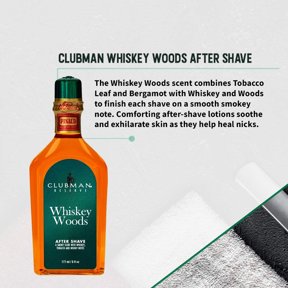 Clubman Pinaud Shave Essentials Set - Men's Grooming Whiskey Woods Shaving Soap and After Shave Lotion, with Brush and Dopp Kit Beauty and Personal Care Clubman