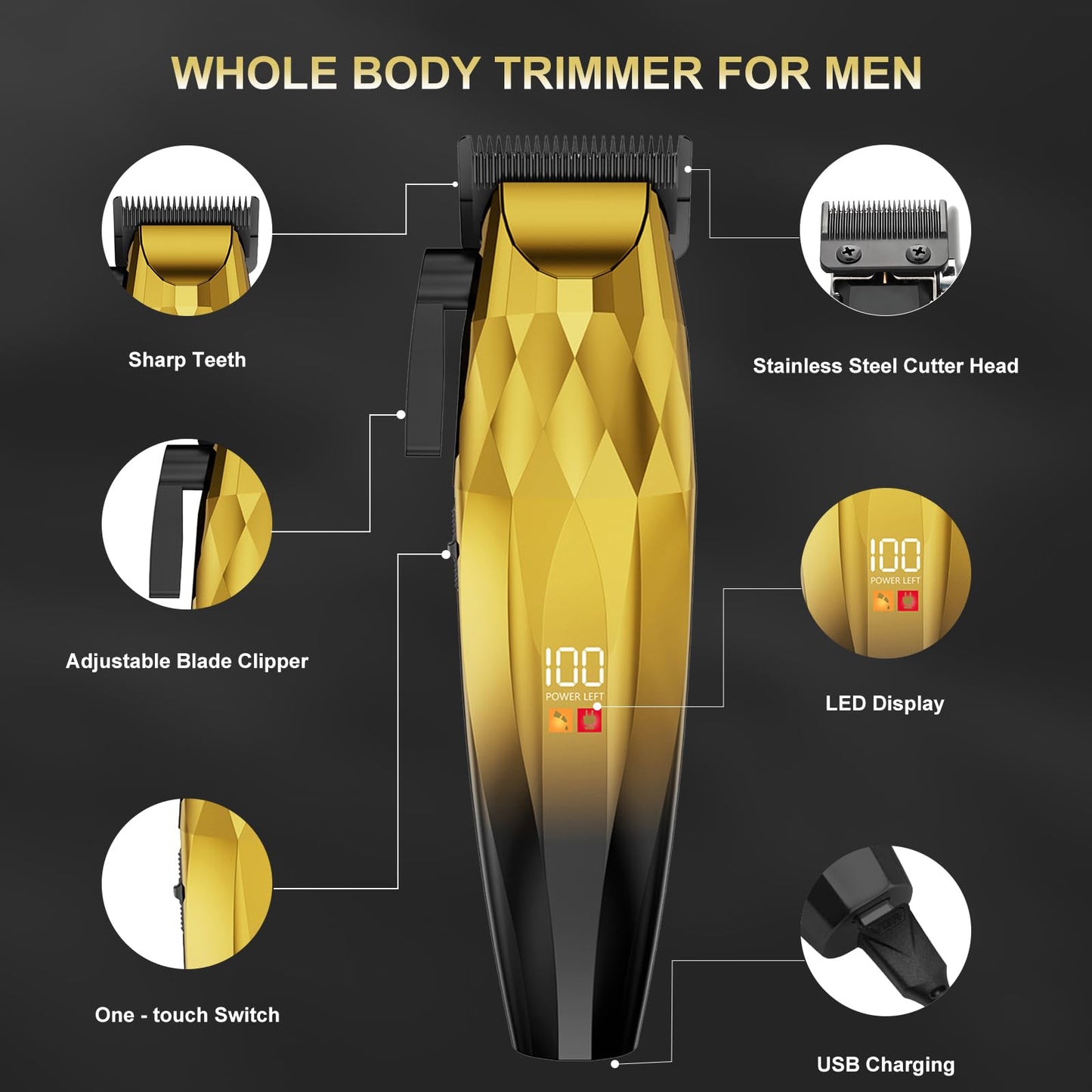 WAIKIL Professional Hair Clipper and Trimmer Set for Men, Cordless Barber Clippers with LED Display, Rechargeable Hair Cutting Kit for Hair, Beard Beauty and Personal Care WAIKIL
