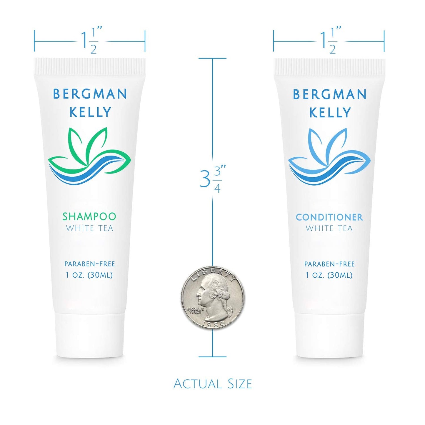 Bergman Kelly - Travel Shampoo and Conditioner Set - 1 fl oz, 100 Pieces, White Tea - Delight Your Guests with Revitalizing and Refreshing Hotel Beauty & Personal Care BERGMAN KELLY