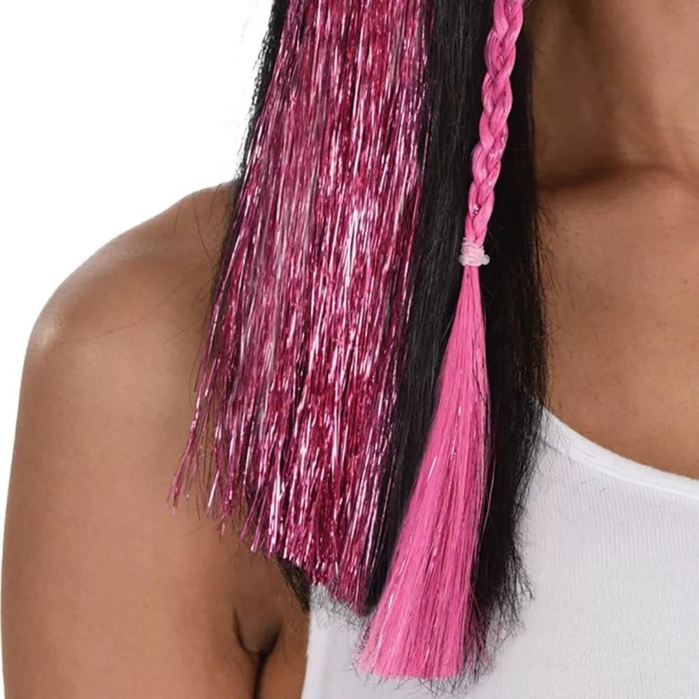 Amscan Vibrant Pink Tinsel Hair Extensions (15") 3 Pieces - Perfect Hair Accessory For Any Occasions
