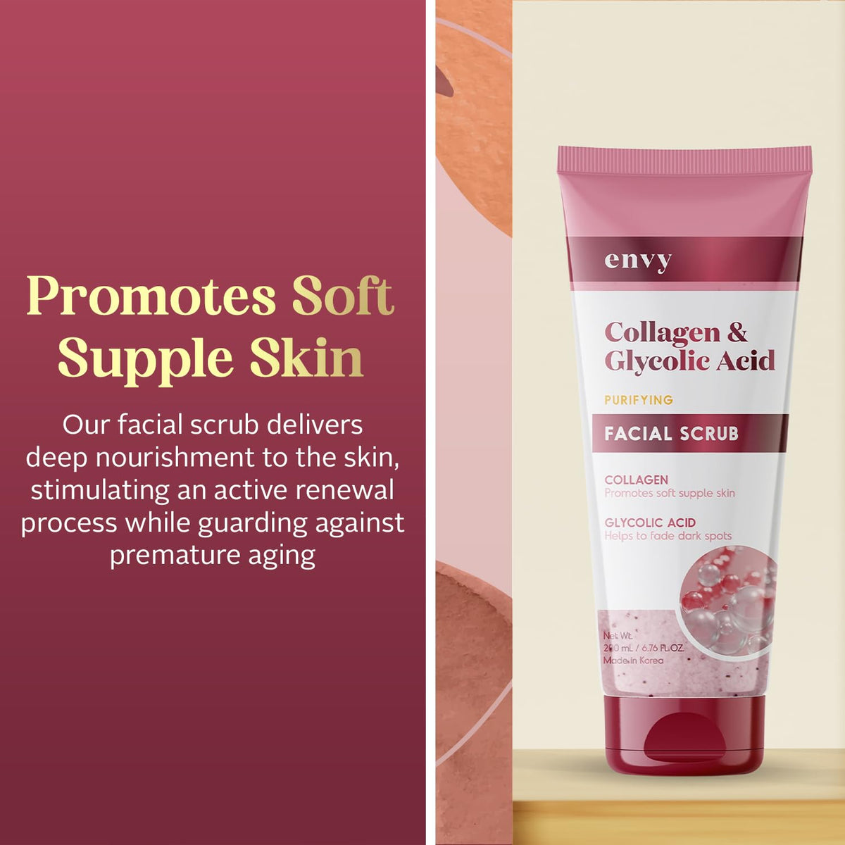 Envy Collagen & Glycolic Acid Face Scrub - Anti-Aging, Softening & Dark Spot Improving Exfoliating Scrub - Dermatologist Tested, Clean Beauty for All Beauty & Personal Care Envy