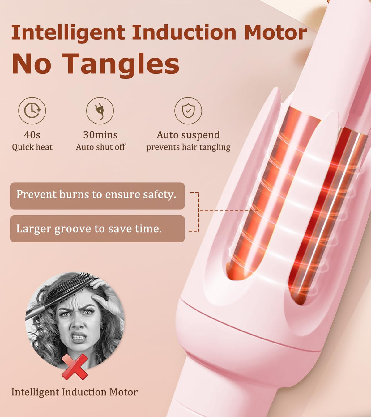 Auto Hair Curler, Automatic Curling Iron with 4 Temperature & 3 Timer, Automatic Shut-Off, Anti-Scald, Anti-Tangle Rotating Curling Wand for Hair