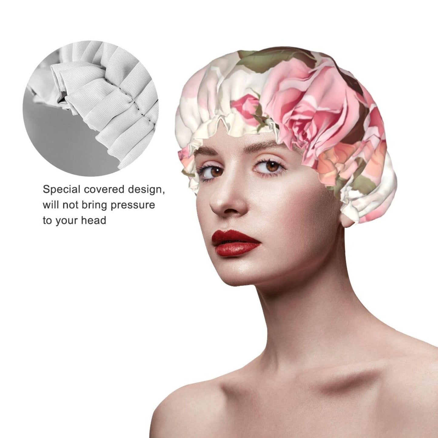 Rose Floral Shower Cap for Women Men Large Reusable Shower Bonnet Double-Layer Waterproof Bath Caps Elastic Band Hair Hat for All Hairstyles Beauty and Personal Care BWLHJKE