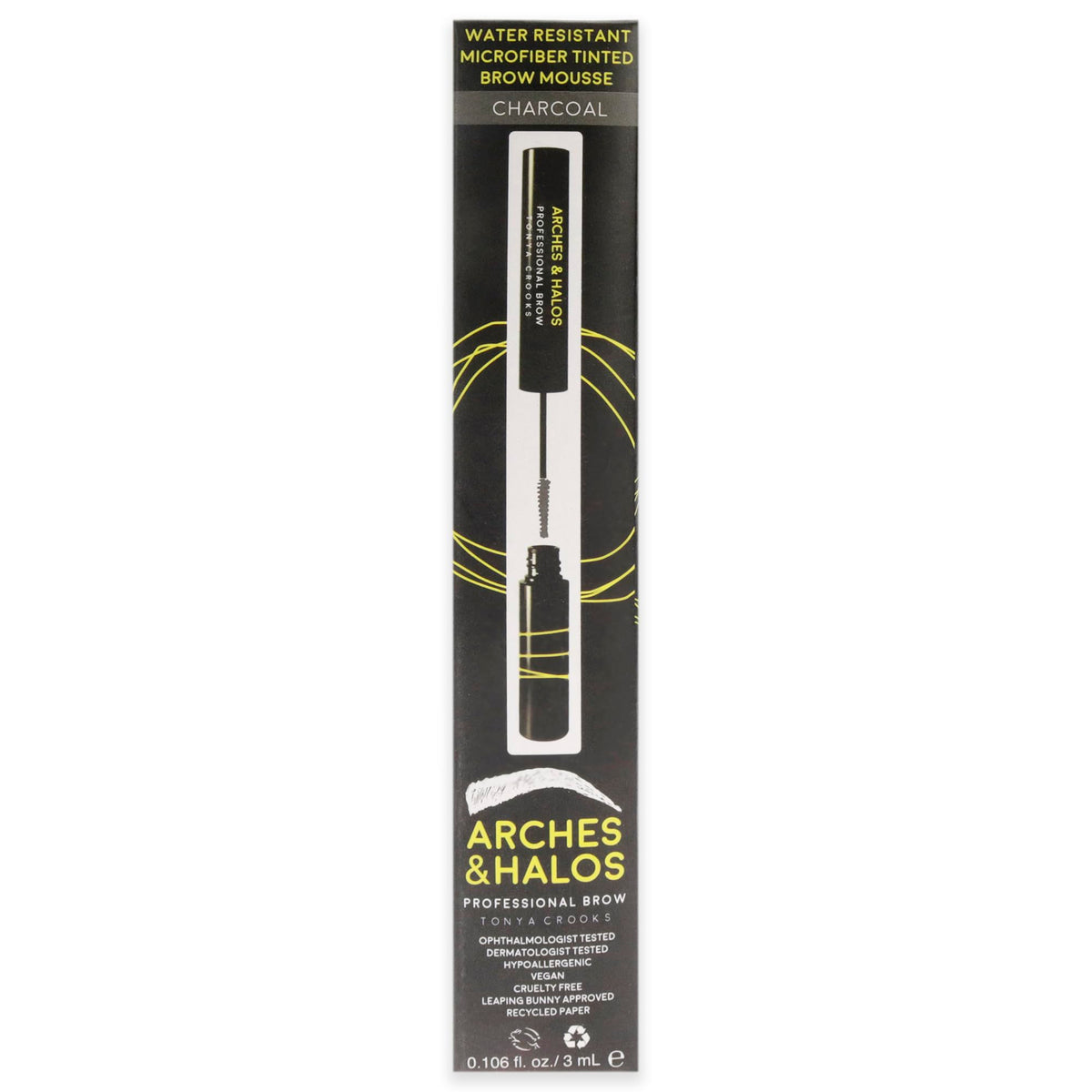Arches and Halos Microfiber Tinted Brow Mousse - Richly Pigmented Eyebrow Shaper - Water Resistant Filler Pen - Vegan - Charcoal - 0.11 oz