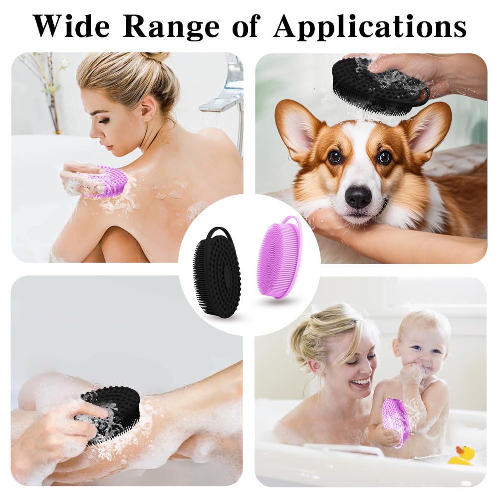 Cutiland 2 Pack Silicone Body Scrubber with Loofah Exfoliating Soft Body Shower Scrubber for Body, 2 in 1 Bath and Shampoo Wash Brush for Skin Beauty and Personal Care Cutiland