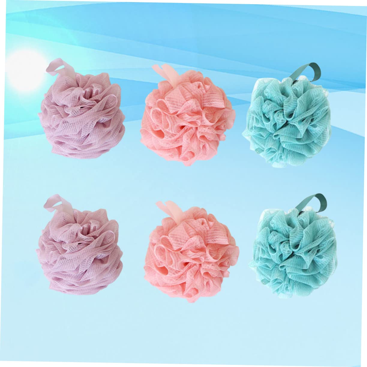 MUCKLILY 6Pcs Bath Ball Set Bubble Making Bath Puff Exfoliating Shower Sponge for Adults Soft Flowers in Purple Blue and Pink Beauty and Personal Care MUCKLILY