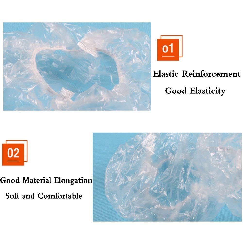 Disposable Shower Caps - 100PCS Plastic Clear Hair Cap Thick Waterproof Elastic Bath Caps for Women Hair Treatment,Hotel and Home Use,Travel Beauty and Personal Care LADES