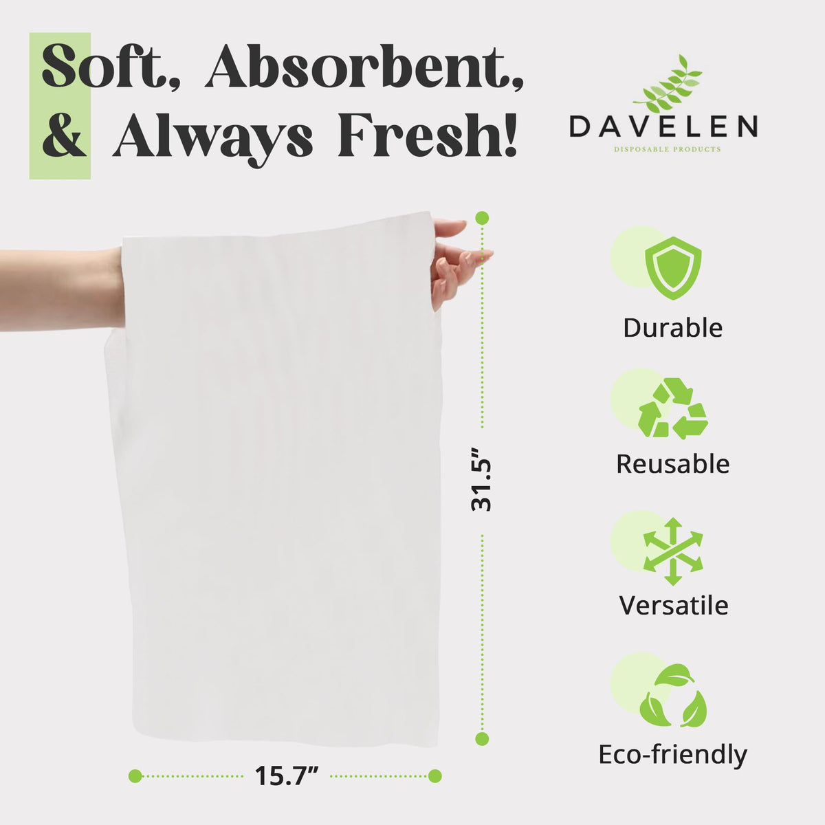 DAVELEN Disposable Large Luxury Towels (50-Count) Spa and Salon Quality Softness for Guests, Clients | Hair, Face, Body Use | Luxurious Comfort,