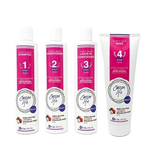 CARSON LIFE 4 Stage Hair Care System Kit For Curly Hair (Shampoo, Conditioner, Leave In Conditioner & Curly Hair Mask) - Paraben and Sulfate Free Beauty & Personal Care Carson Life