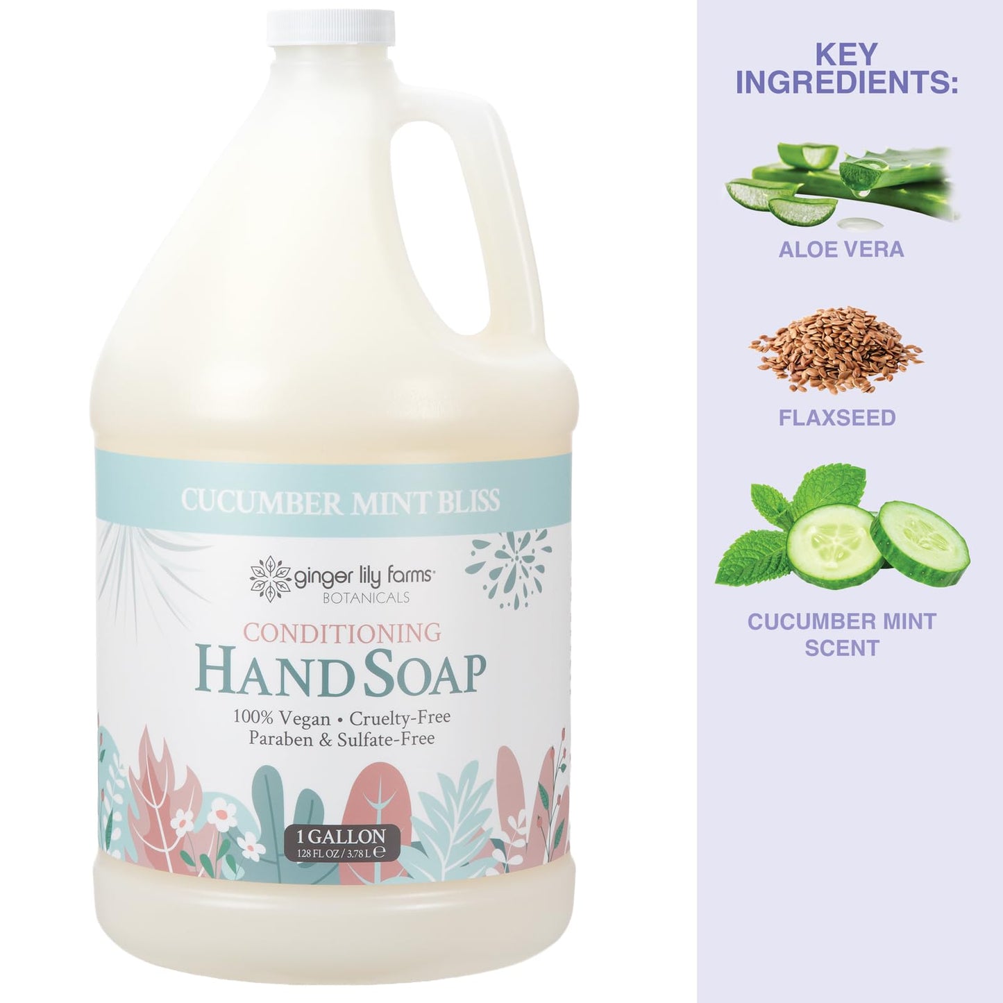 Ginger Lily Farms Botanicals Conditioning Liquid Hand Soap Refill, 100% Vegan & Cruelty-Free, Cucumber Mint Bliss Scent, 1 Gallon (128 fl oz) Beauty & Personal Care Ginger Lily Farms