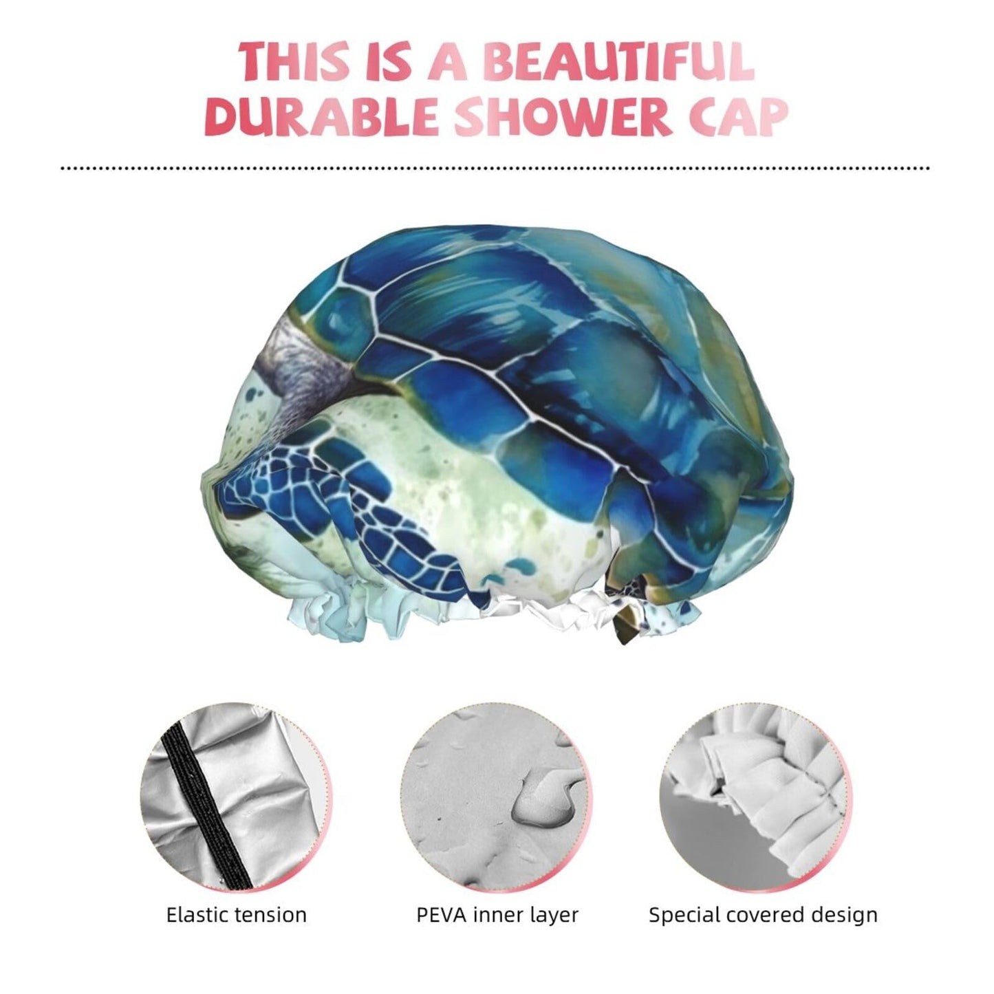 Sea Turtle-Blue Shower Cap for Women Men Large Reusable Shower Bonnet Double-Layer Waterproof Bath Caps Elastic Band Hair Hat for All Hairstyles Beauty and Personal Care BWLHJKE