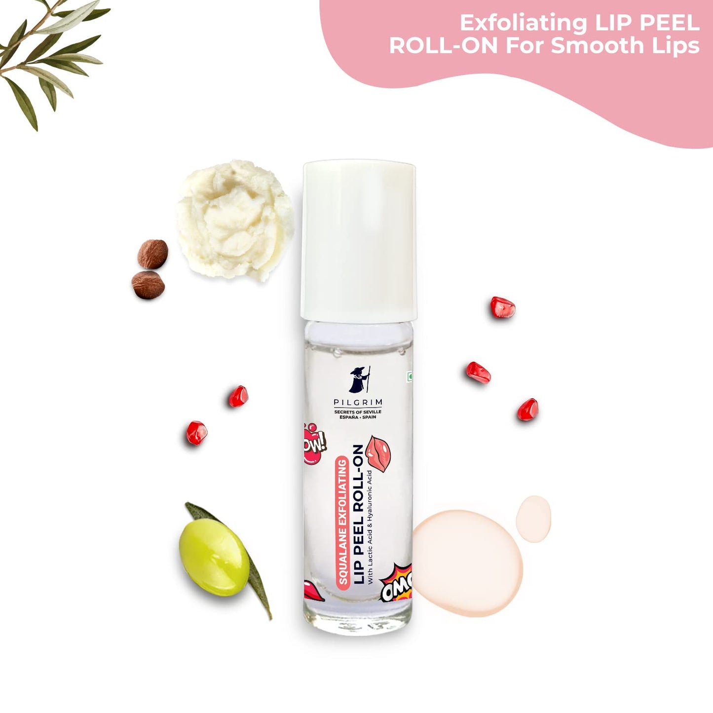Pilgrim Squalane Exfoliating Lip Peel Roll-On - Hydrating Lip Peel Formula with Hyaluronic Acid - Removes Dry & Flaky Skin - Provide Soft, Glossy Beauty and Personal Care Pilgrim