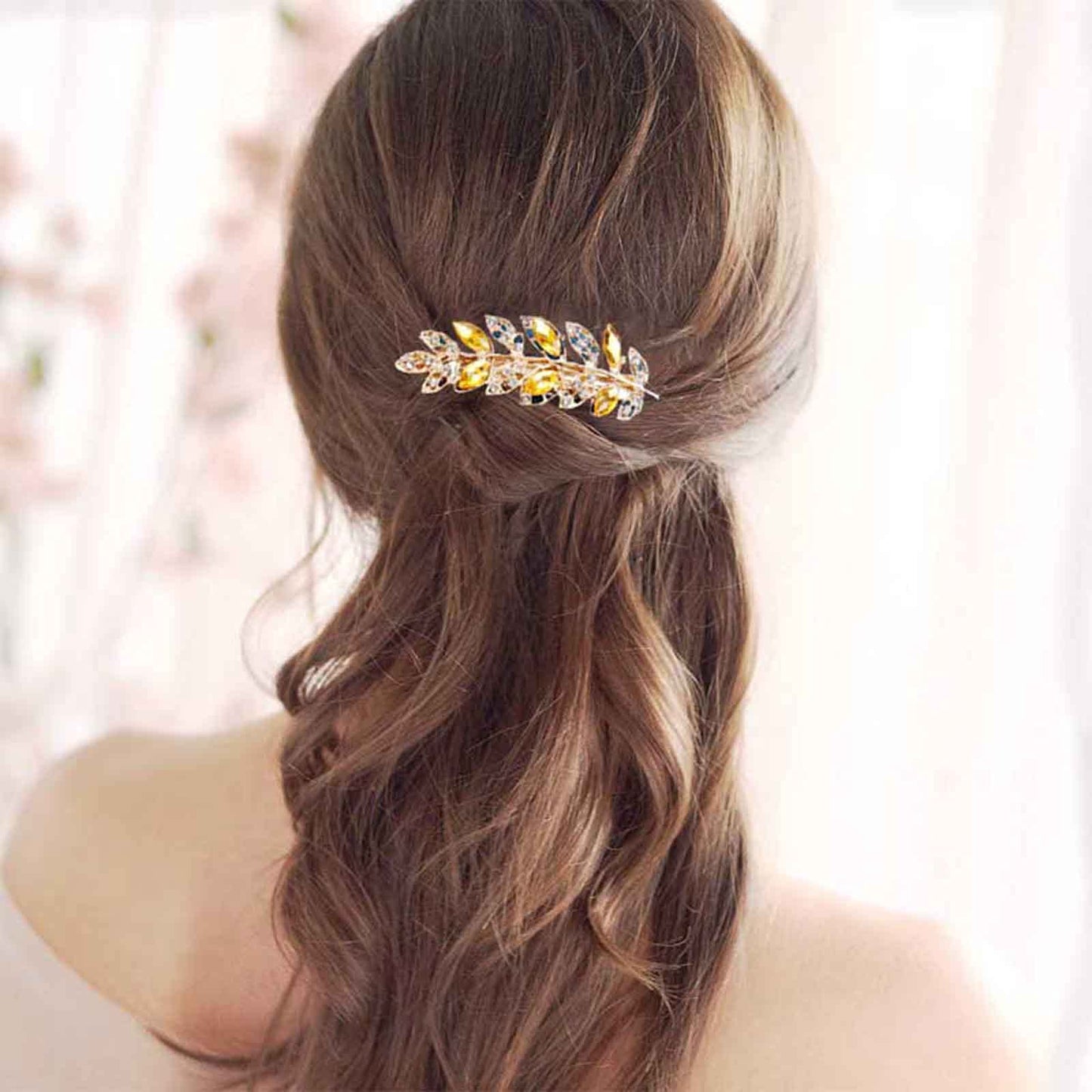 Yheakne Bridal Rhinestone Hair Clip Comb Gold Crystal Wedding Headpieces Shining Headwear Crystal Hair Barrette Pin Bridal Hair Accessories for Women Beauty & Personal Care Yheakne