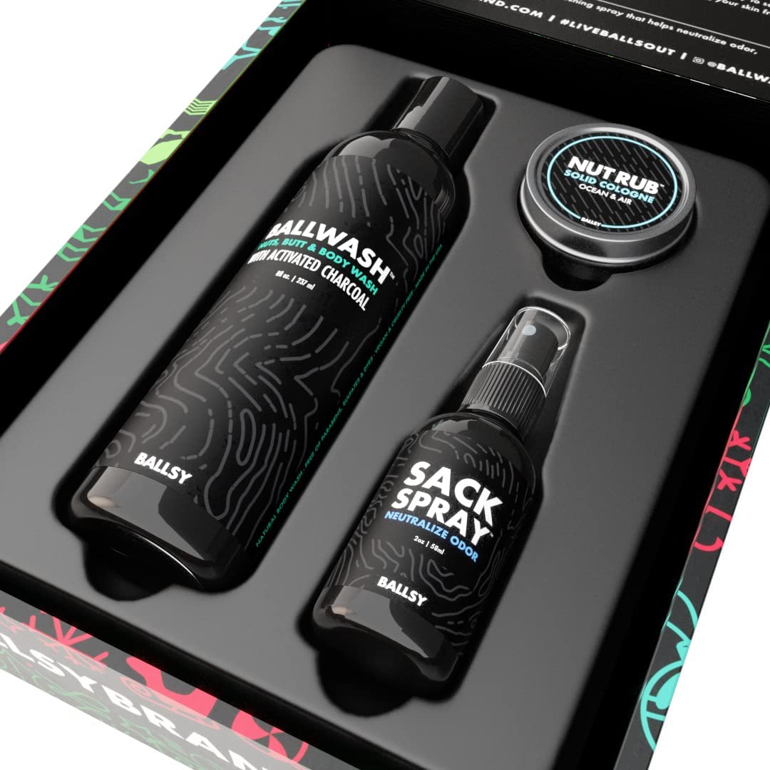 Ballsy Gift Set For Men, Jolly Jewels Pack, Includes Body Wash, Deodorizing Spray, and Cologne Rub, Men Hygiene Products, Mens Body Care, Ball Wash Beauty & Personal Care Ballsy