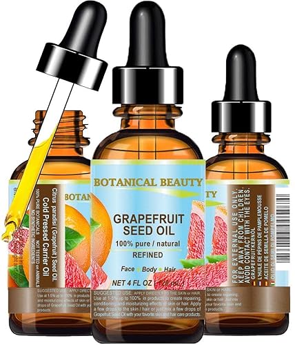 Botanical Beauty GRAPEFRUIT SEED OIL. 100% Pure Natural Undiluted Refined Cold Pressed Carrier Oil (NOT ESSENTIAL OIL) 4 Fl Oz - 120 ml for Face Beauty & Personal Care Botanical Beauty