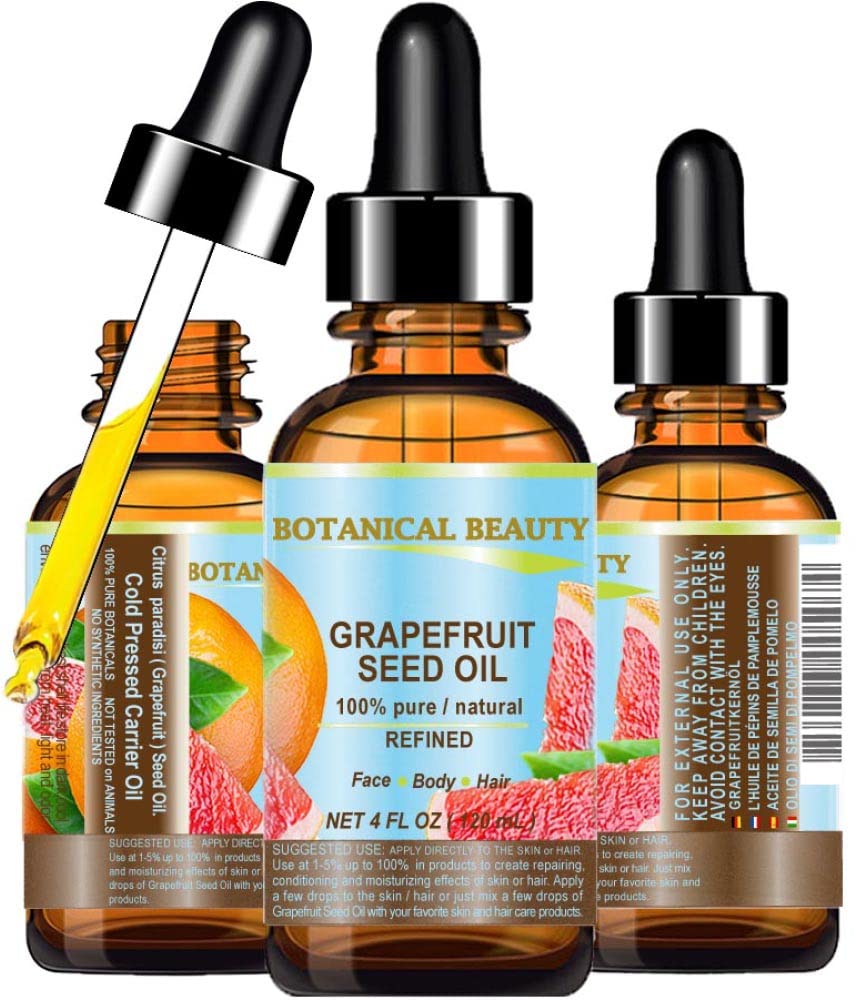 Botanical Beauty GRAPEFRUIT SEED OIL. 100% Pure Natural Undiluted Refined Cold Pressed Carrier Oil (NOT ESSENTIAL OIL) 4 Fl Oz - 120 ml for Face Beauty & Personal Care Botanical Beauty