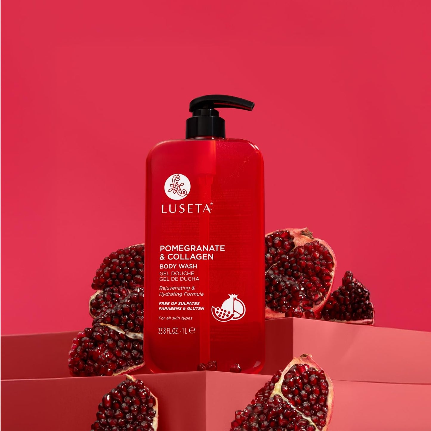 Luseta Pomegranate & Collagen Body Wash Rejuvenating Shower Gel Body Cleanser for All Skin Types Moisturizing and Hydrating Dry Skin 33.8oz Beauty & Personal Care L LUSETA
