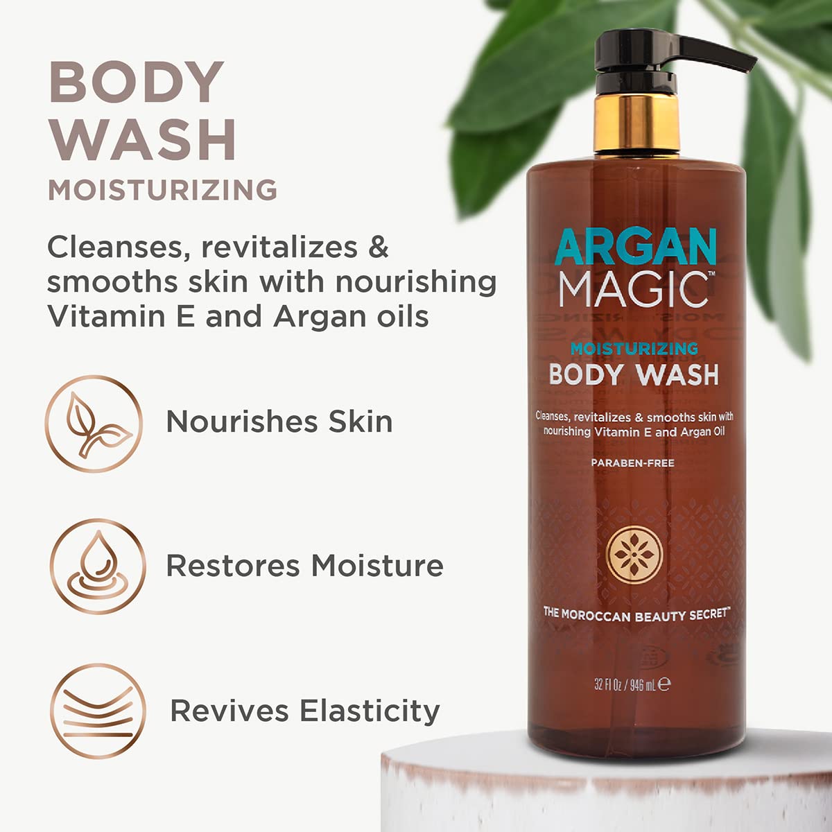 Argan Magic Cleansing Body Wash - Gently Cleanses, Revitalizes & Smooths Skin | Enriched with Argan Oil, Sweet Almond Oil & Vitamin E | Paraben Free Beauty & Personal Care Argan Magic