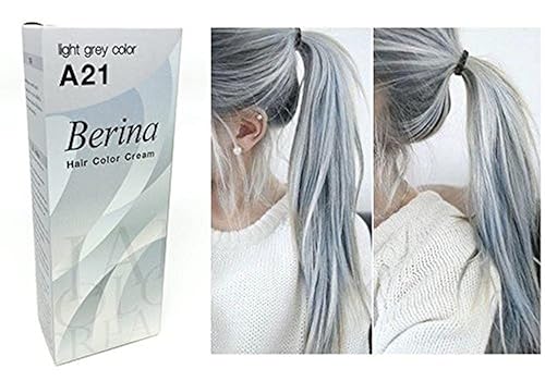 Berina A21 Light Grey Silver Permanent Hair Dye Color Cream Unisex - Punk Style Beauty & Personal Care Berina