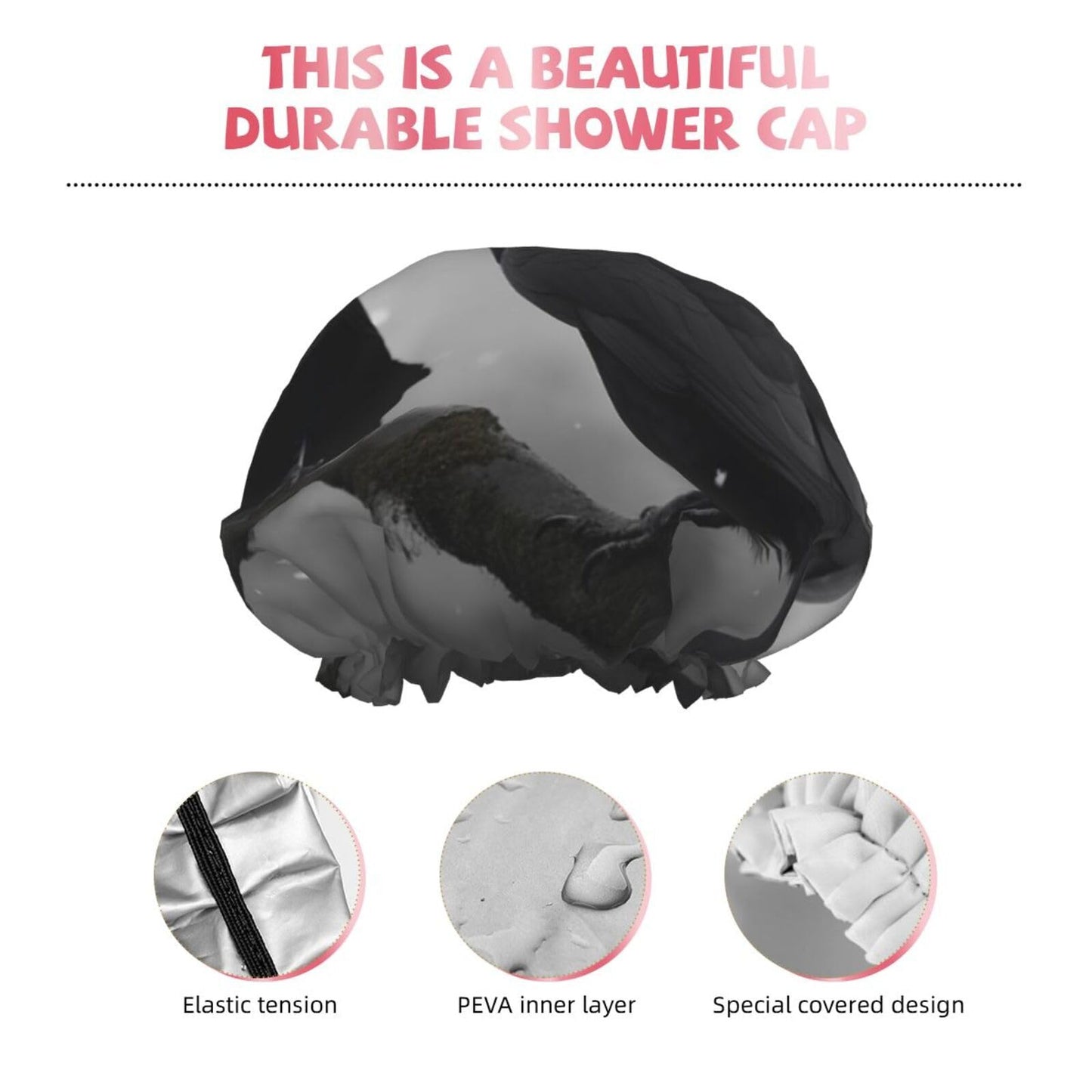 Crow Birds Shower Cap for Women Men Large Reusable Shower Bonnet Double-Layer Waterproof Bath Caps Elastic Band Hair Hat for All Hairstyles Beauty and Personal Care BWLHJKE