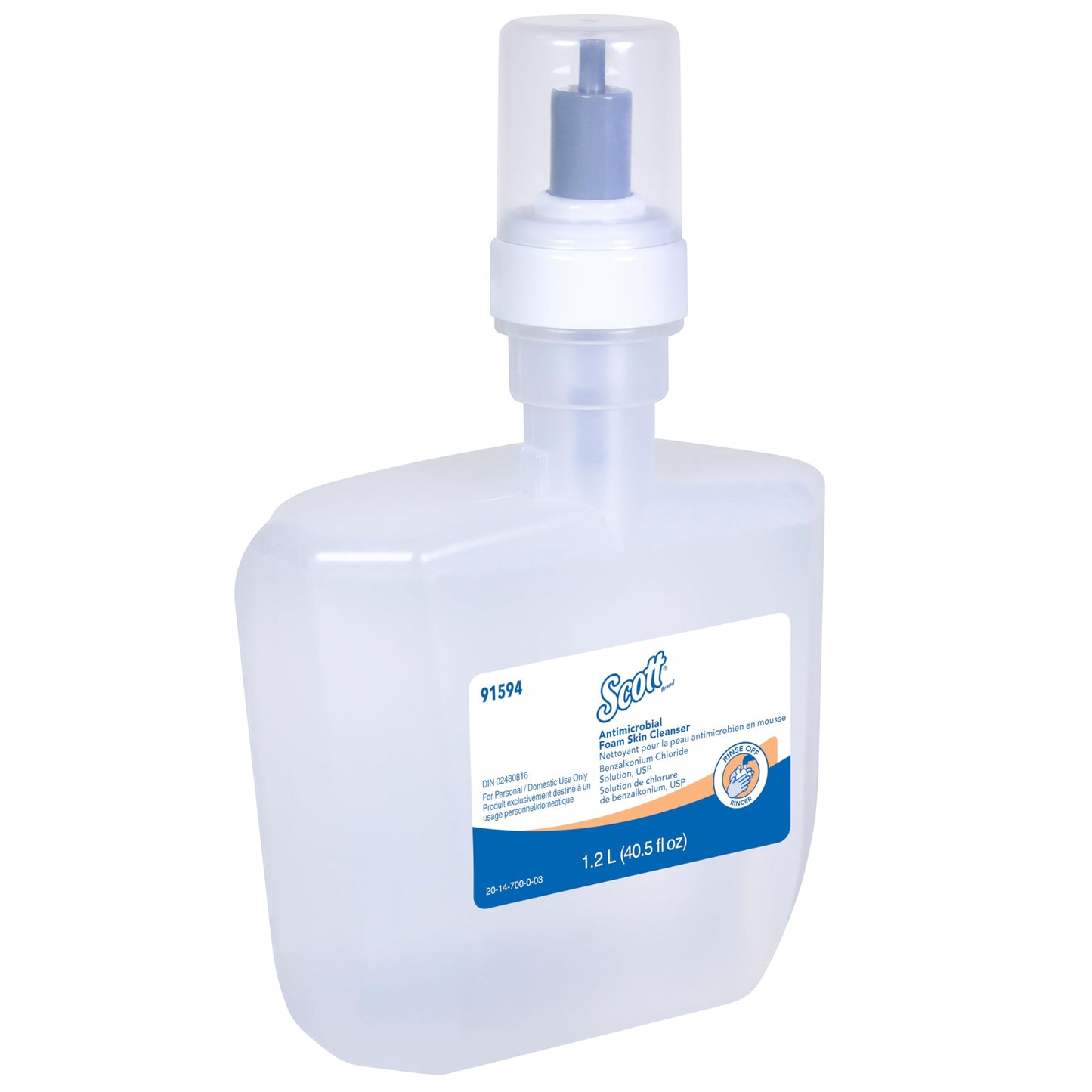 Scott® Antimicrobial Foam Skin Cleanser (91594), 1.2 L Refills, Clear, Unscented, 0.1% Benzalkonium Chloride (2 Bottles/Case) Beauty & Personal Care Scott