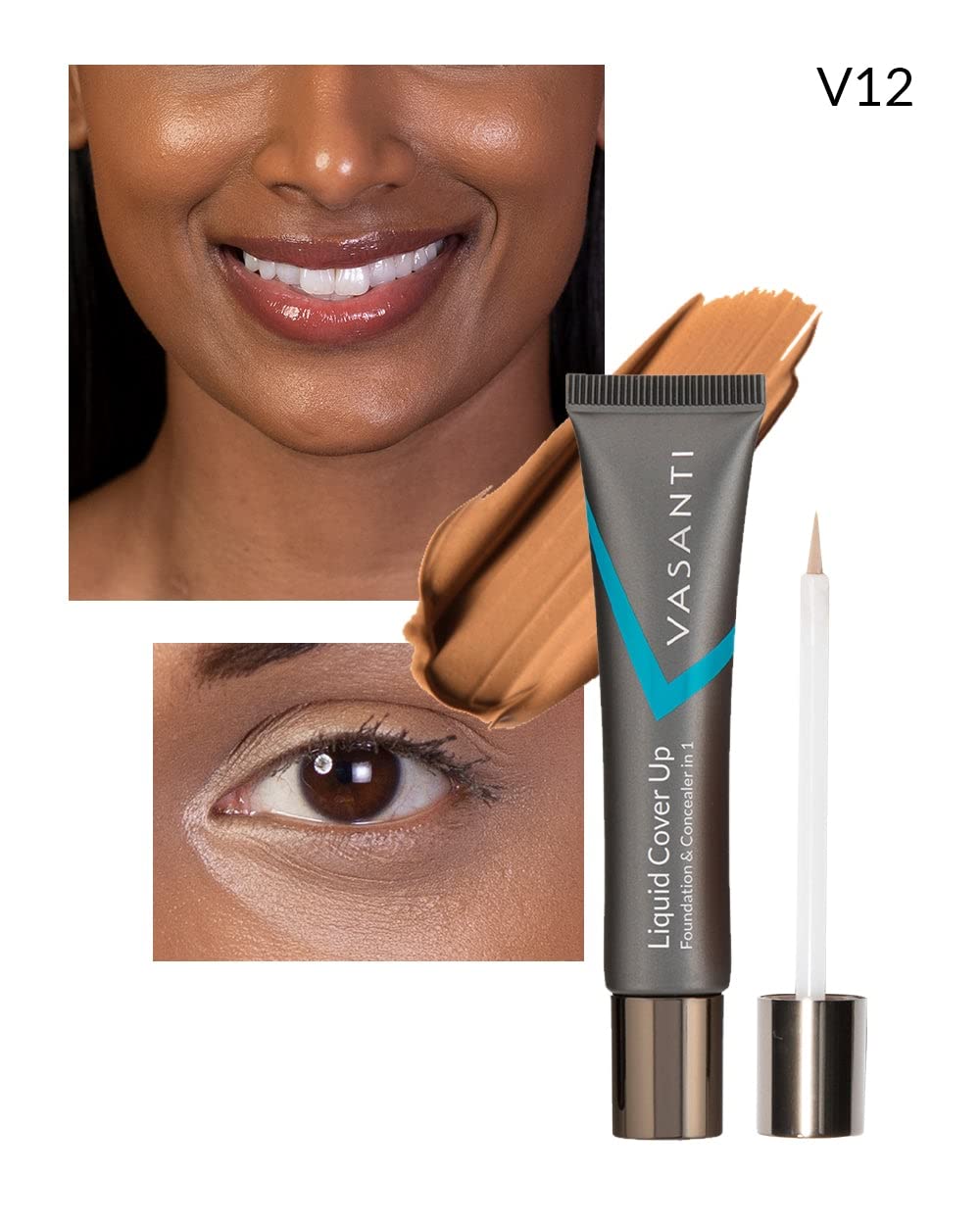 VASANTI Oil-Free Foundation & Concealer in 1 - Liquid Cover-Up (12) Highly Blendable, Full Coverage, Longwear Liquid Foundation and Concealer, Safe Beauty & Personal Care VASANTI