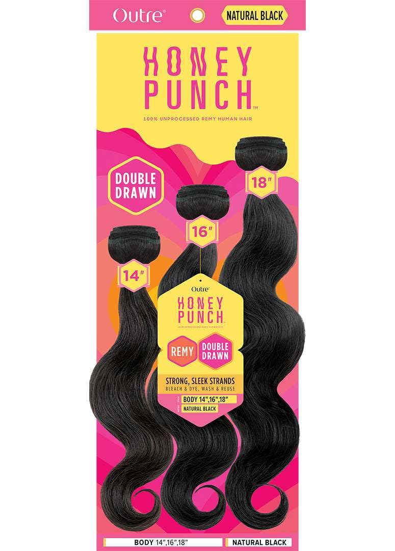 Outre Honey Punch 100% Unprocessed Remi Human Hair - Body 14" 16" 18" (NATURAL BLACK)