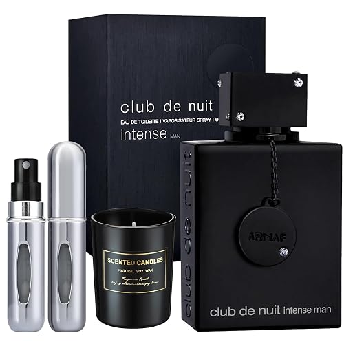 Micasa Fragrances Perfume For Men intense 3.4 oz EDT Spray Eau de Toilette - Gift Set Pack with Scented Soy Candle and Empty Travel Perfume Atomizer Beauty & Personal Care Micasa Fragrances