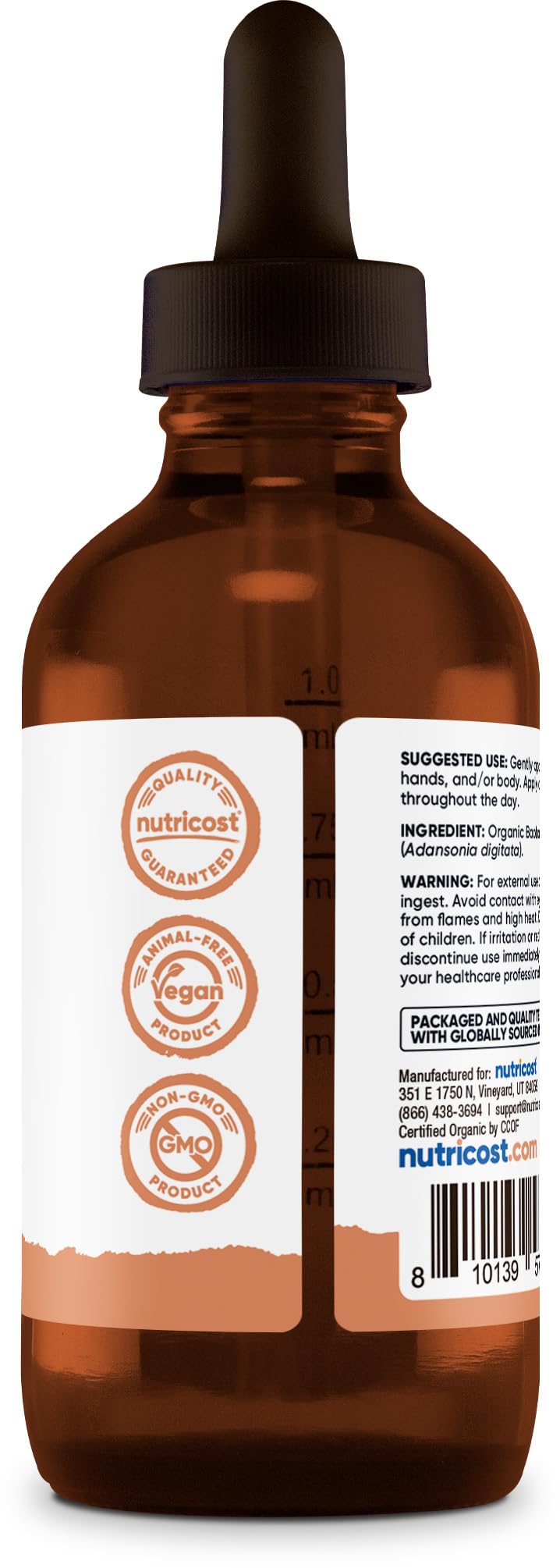 Nutricost Organic Baobab Oil (4 FL OZ) - Nourishing Oil For Hair, Face, & Body, Cold Pressed & Unrefined Beauty & Personal Care Nutricost
