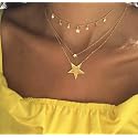 DoubleNine Large Star Crystal Pendant Gold Tassels Dangle Layered Necklace for Women Girls Beauty & Personal Care Doubnine