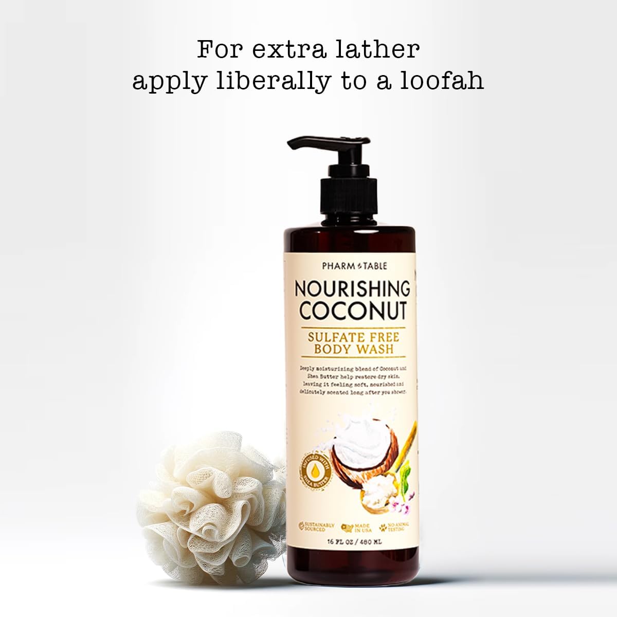 PHARM TO TABLE Nourishing Coconut Body Wash for Women and Men Softens and Soothes the Skin, Sulfate Free, 100% Cruelty Free, 480ml Beauty & Personal Care PHARM TO TABLE