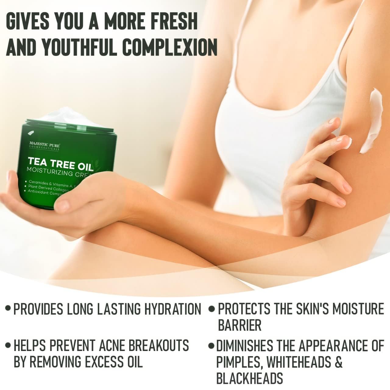 Majestic Pure Tea Tree Oil Moisturizing Cream - Body, Foot & Face Moisturizer - With Ceramides, Vitamins A E & Vegan Collagen - For Dry Skin, Oily Beauty & Personal Care Majestic Pure