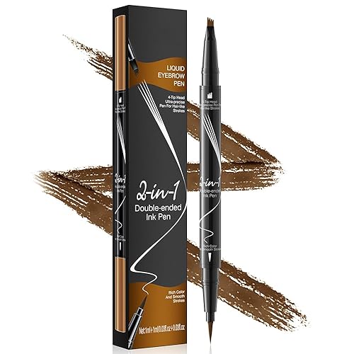 Pinkiou Microblading Eyebrow Pen, 2-In-1 Waterproof Eyebrow Pen, Dual-Ended Eyebrow Pen with 2-Fork-Tips and Precision Brush, Eyebrow Pen for Natural… Beauty & Personal Care Pinkiou